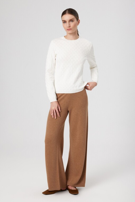 Camel High-Waisted Wide-Leg Women's Pants - Triko Mısırlı