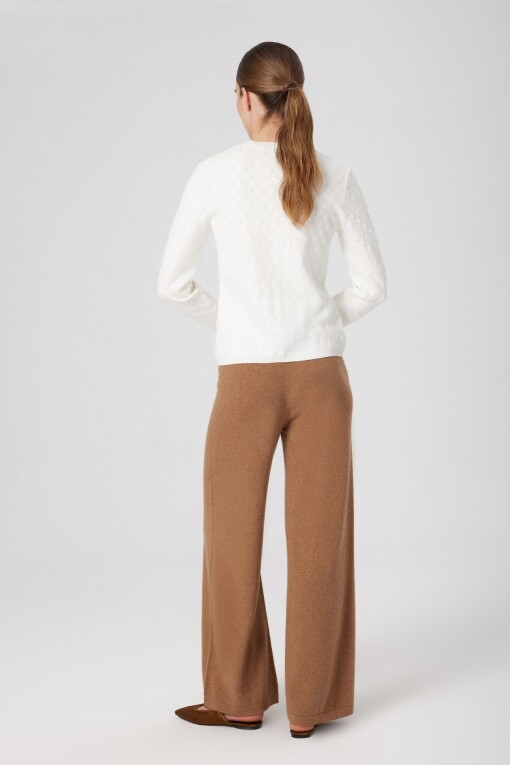 Camel High-Waisted Wide-Leg Women's Pants - Triko Mısırlı