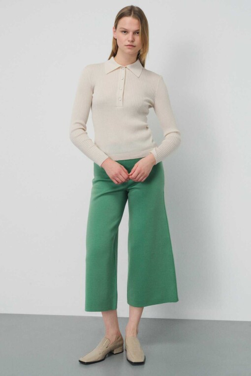 Green Cropped Women's Pants - Triko Mısırlı