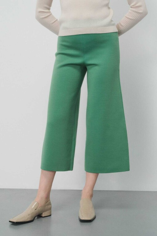 Green Cropped Women's Pants - Triko Mısırlı