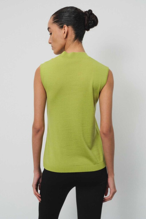 Green Half High Neck Sleeveless Knit Blouse - Triko Mısırlı