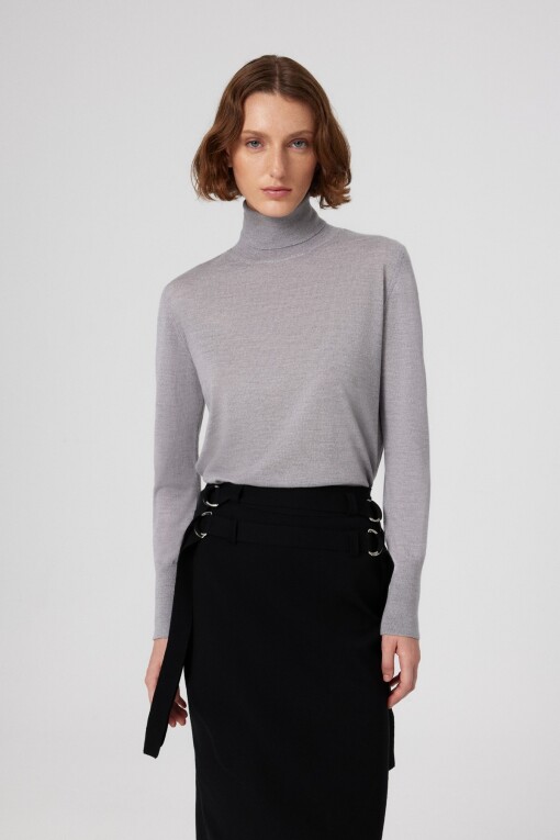 Grey Turtleneck Long Sleeve Women's Sweater 
