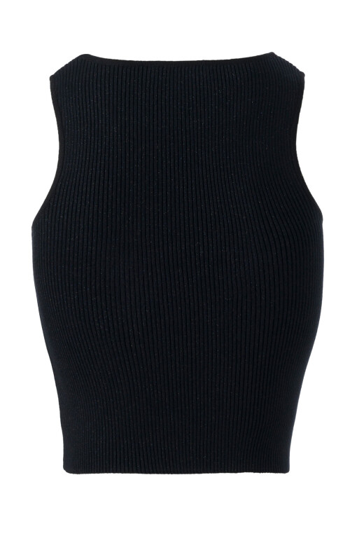 Halter Neck Black Knit Crop Top - Triko Mısırlı