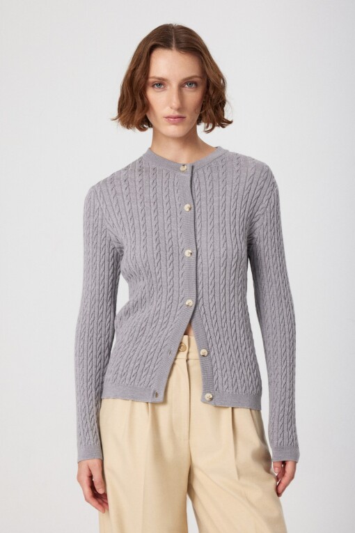 Light Grey Cable Knit Buttoned Women's Cardigan 