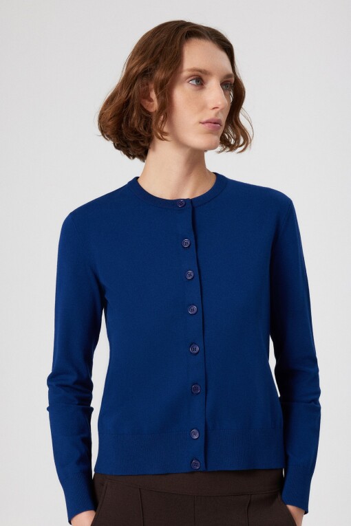 Navy Button Detail Women's Cardigan - Triko Mısırlı
