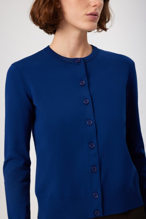 Navy Button Detail Women's Cardigan - Triko Mısırlı