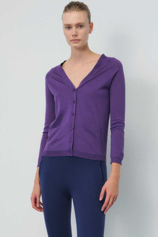 Purple V Neck Women’s Cardigan - Triko Mısırlı