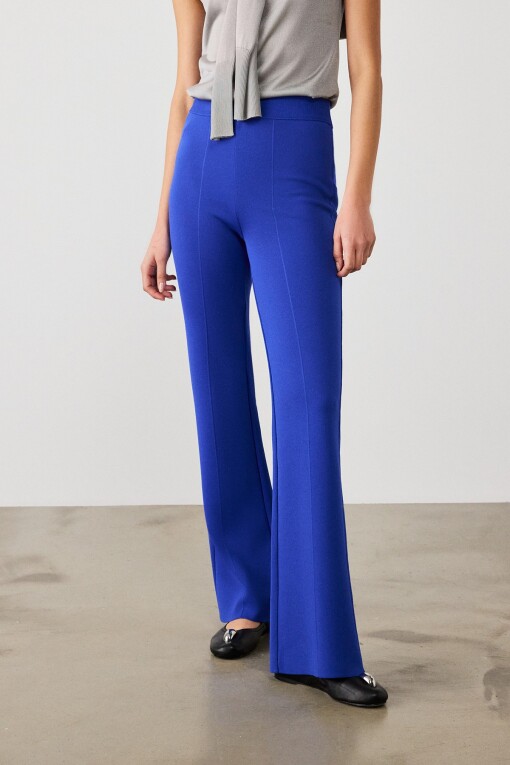 Royal Blue Bell-Bottom Women's Pants - Triko Mısırlı