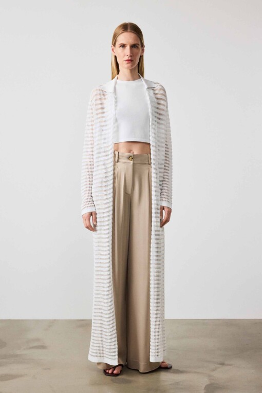 White Lace Long Women’s Cardigan - Triko Mısırlı