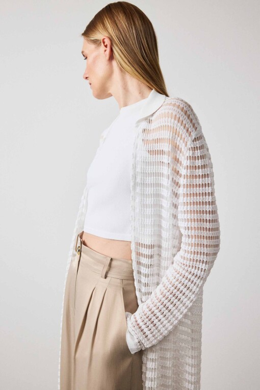 White Lace Long Women’s Cardigan - Triko Mısırlı
