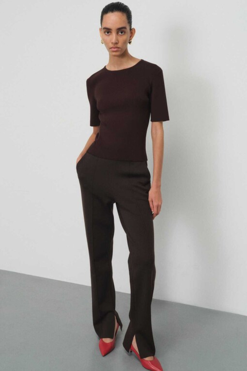 Regular Fit Kahverengi Kadın Pantolon - Mısırlı